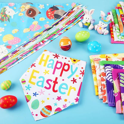 Sanwuta 60 Pcs Easter Dog Bandanas Bulk Bunny Dog Bandanas Adjustable Puppy Bibs Triangle Scarf Holiday Pet Costume for Small Medium Pet (Bunny Pattern)