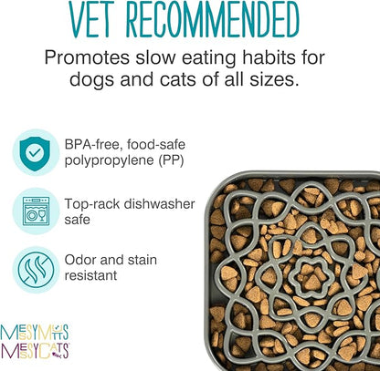 Messy Mutts Interactive Square Puzzle Feeder | Cool Grey (8 Cup) | 11' x 11' Square Slow Feeder for Dogs | Enrichment Food Dish for Slow Eating, Bloating