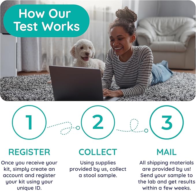 Comprehensive Gut Health Check for Dogs - at-Home Stool Test for Digestion, Immune & Leaky Gut Symptoms Like Diarrhea, Allergies, Itchy Skin, Bad Breath - Easy Non-Invasive Testing