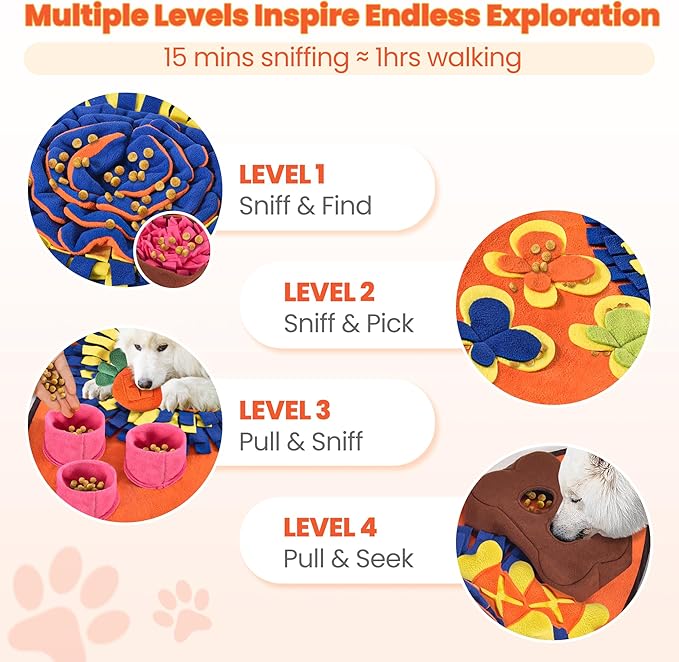 Snuffle Mat for Dogs 32''X20'' for Large Dogs with Dog Leash, Nosework Interactive Sniffing Mat for Cats Rabbits, Slow Feeding Mat for Foraging and Stress Relief (Orange, 32"x20")