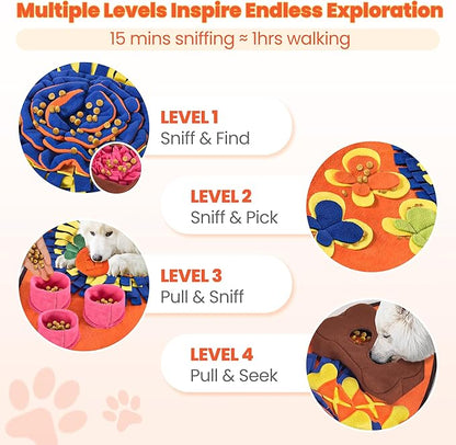 Snuffle Mat for Dogs 32''X20'' for Large Dogs with Dog Leash, Nosework Interactive Sniffing Mat for Cats Rabbits, Slow Feeding Mat for Foraging and Stress Relief (Orange, 32"x20")