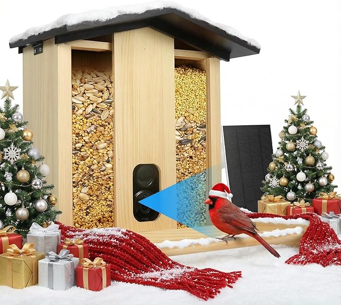 Intoo Lifes Smart Bird Feeder with Camera Solar Powered for Outdoors - 2.5K HD Wireless Birds Watching Camera, AI Identify Species,Auto Capture Birds Videos.Ideal Gift for Christmas，Bird Lover，Mom