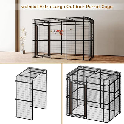 wonline 10FT Extra Large Bird Cage for Parakeets Outdoor Bird Aviary Parrot Cage with Perch, Walk-in Heavy Duty Birdcage for Macaws Canaries Parrots Budgie Lovebirds, Black