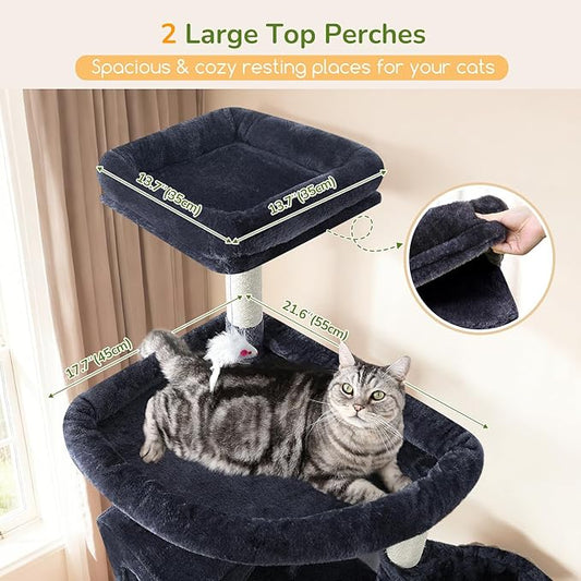 Globlazer Extra Large Cat Tree Tower, 82in Tall Heavy Duty Cat Tree for Indoor Cats Large Adult Big Cat Tower with 8 Scratching Posts, 2 Cat Condos, 2 Padded Perches, 3 Hanging Baskets, S82, Dark Gray