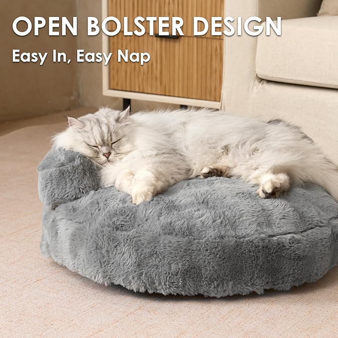 EHEYCIGA Medium Dog Bed and Large Cat Couch – Fluffy Faux Rabbit Fur Pet Sofa for Small and Medium Dogs, Washable Removable Cover, Waterproof and Non-Slip, 30 Inch, Grey