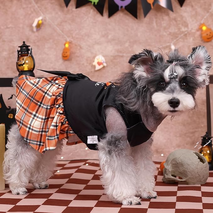 CuteBone Halloween Dog Dresses Velvet Holiday Small Dogs Clothes Onesie Pet Apparel Girl Puppy Skirt with Bow Hair Rope CVA45L-D