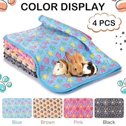 Reginary 4 Pcs Waterproof Guinea Pig Blankets Washable Small Animal Fleece Bedding Guinea Pig Cage Liners Reusable Training Pads Pet Pee Pad Sleep Mat for Hamster(Star Pattern,24 x 16 Inch)