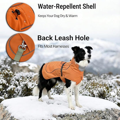Softshell Dog Coat for Winter Walks and Hiking, Windproof and Water-Repellent Jacket with Harness Opening and Reflective Strips, Ideal Stocking Stuffer for Active Dogs (Aurantium, Small)