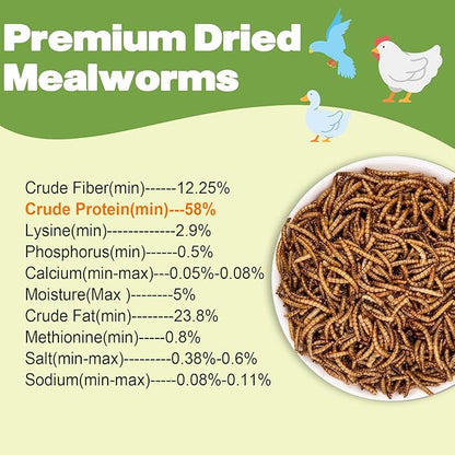 LIWII Dried Mealworms - 5 LBS - 100% Natural Non-GMO High Protein - Bulk Mealworms for Wild Birds, Chickens, Pet Treats & Reptile Food