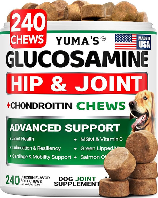 Glucosamine for Dogs - 240 Chews - Hip and Joint Supplement for Dogs - Advanced Glucosamine Chondroitin Treats with MSM - Joint Pain Relief - Large & Small Breed - Mobility Support - Made in USA
