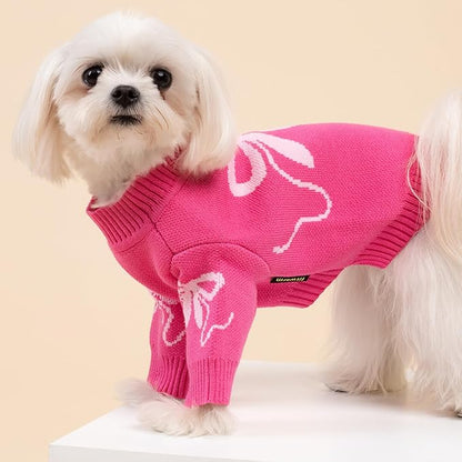 Fitwarm Bowknot Valentines Sweater, Thermal Winter Clothes for Small Dogs Girl, Charming Valentines Outfit, Puppy Chihuahua Jumper, Holiday Pet Apparel, Pink, Extra Small