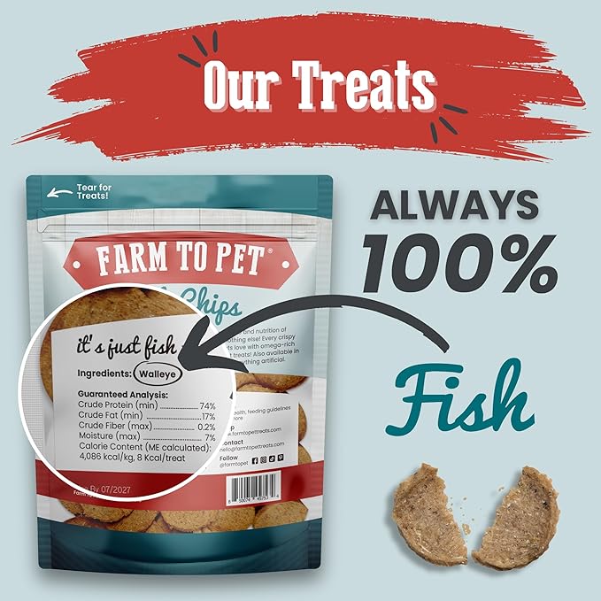Farm To Pet - Dog Training Treats - 12 oz Fish Chips, Single Ingredient, Lean, All Natural, Healthy Treats for Small, Medium, Large Dog Breeds, & Puppies, Made in USA (12oz)