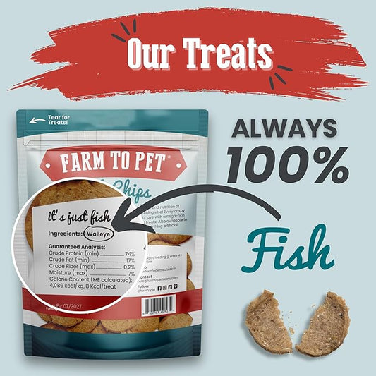 Farm To Pet - Dog Training Treats - 12 oz Fish Chips, Single Ingredient, Lean, All Natural, Healthy Treats for Small, Medium, Large Dog Breeds, & Puppies, Made in USA (12oz)