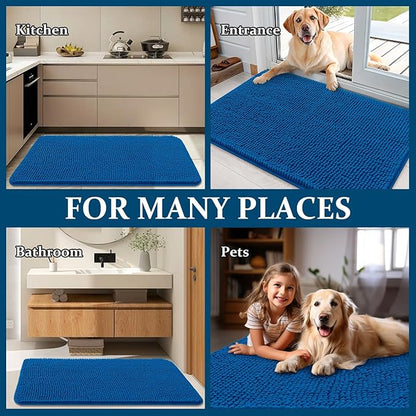OLANLY Dog Door Mat for Muddy Paws 34x21, Absorbs Moisture and Dirt, Absorbent Non-Slip Washable Doormat, Quick Dry Chenille Mud Mat, Entry Indoor Entryway Carpet for Inside Floor, Deep Navy Blue