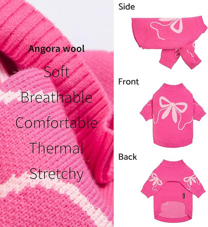 Fitwarm Bowknot Valentines Sweater, Thermal Winter Clothes for Small Dogs Girl, Charming Valentines Outfit, Puppy Chihuahua Jumper, Holiday Pet Apparel, Pink, Extra Small