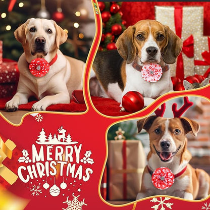 50 Pcs Valentine's Dog Collar Bows Bulk Red and White Bow Ties Flower Charms Attachment for Small Medium Large Dogs Cats Collar Costume Accessories