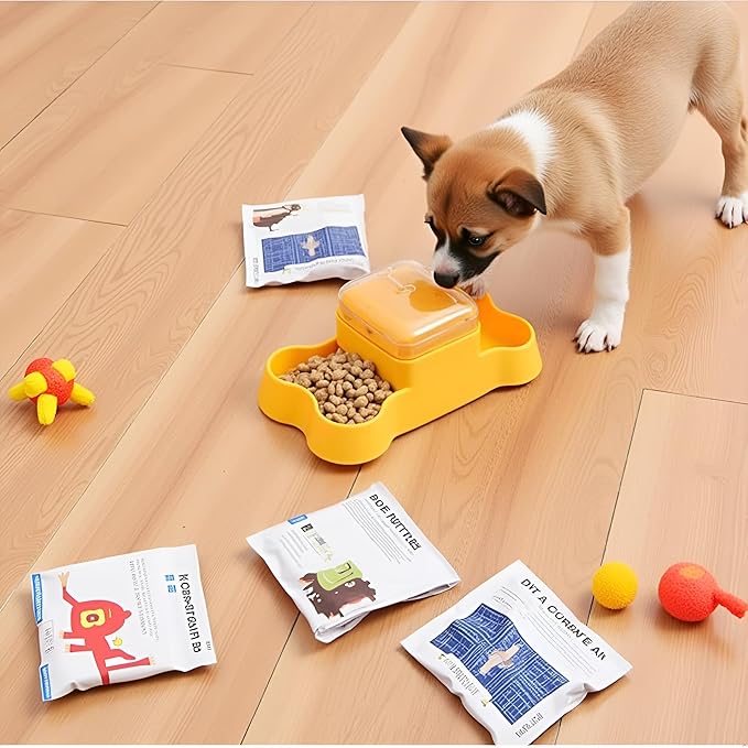 Dog Slow Feeder, Interactive Dog Treat Dispenser Toy for Mental Stimulation, Food Puzzles for Cats & Dogs to Prevent Boredom, Anxiety, Easy to Fill & Clean(Yellow).