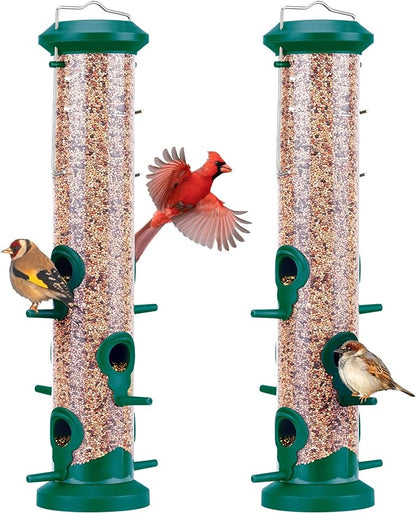 Kingsyard 2 Pack Tube Bird Feeders for Outdoors Hanging, Premium Hard Plastic Bird Feeder with 6 Feeding Ports, Weatherproof & Steel Hanger, Attracting for Wild Birds (Green)