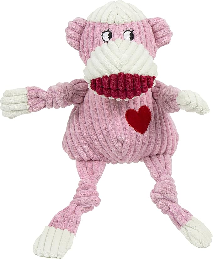 HuggleHounds Knottie Plush Dog Toy - Dog Stuffed Animal Toy, Squeaky Puppy Toys, For Small, Medium & Large Dogs, Durable Plush to Keep Them Busy - Pink Monkey, Large