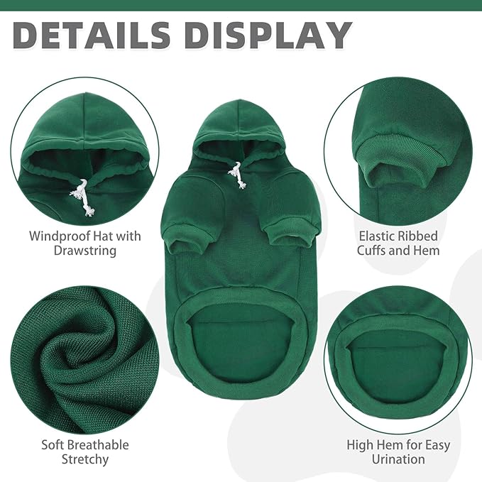 KOOLTAIL Basic Dog Hoodie - Soft & Warm Pet Hoodie Sweater with Leash Hole and Pocket, Dog Winter Coat, Cold Weather Clothes Sweatshirt for Small Medium Large Dogs Puppy Cat Boys Girls Deep Green M
