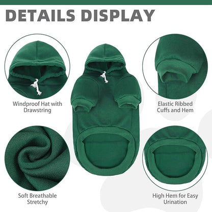 KOOLTAIL Basic Dog Hoodie - Soft & Warm Pet Hoodie Sweater with Leash Hole and Pocket, Dog Winter Coat, Cold Weather Clothes Sweatshirt for Small Medium Large Dogs Puppy Cat Boys Girls Deep Green M