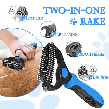 4 in 1 Skin Friendly Grooming kit including Dematting Rakes,Self Cleaning Slicker Brush,Deshedding Brush,Flea Comb for Haired cat Dog and Small Animals.