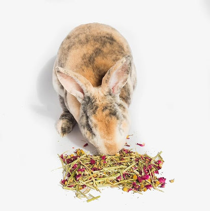 Pampered Chicken Mama Herbal Calming Forage (2 Ounces): Premium Rabbit Food, Hay for Guinea Pigs Food, Chinchilla Food, Hamster Treat Made with Timothy Hay & Dried Edible Herbs (2 Ounces)