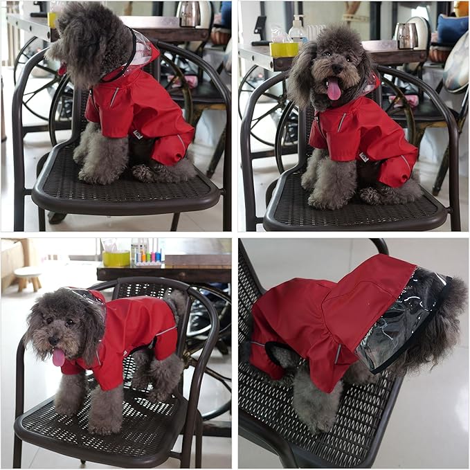 Four-Legged Full Coverage Waterproof Dog Raincoat with Reflective Features Pet Raincoats for Large Medium Small Dogs Red 4XL