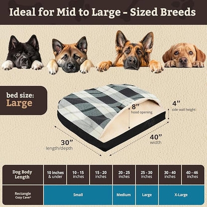 Snoozer Rectangle Cozy Cave Dog Bed - Indoor Dog Bed with Cover Cave, Covered Calming Burrow for Medium & Large Sized Pets with Blanket Attached, Enclosed, Washable Cover -Large, Barkley Black Diamond