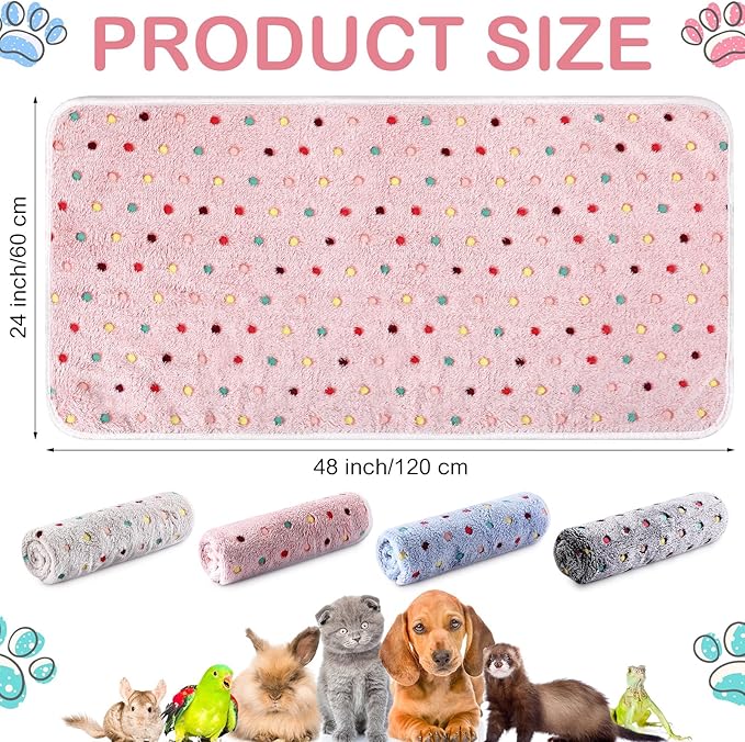 Reginary 4 Pcs Waterproof Guinea Pig Blankets Washable Small Animal Fleece Bedding Guinea Pig Cage Liners Reusable Training Pads Pet Pee Pad Sleep Mat for Hamster(Colorful Dot,24 x 47 Inch)