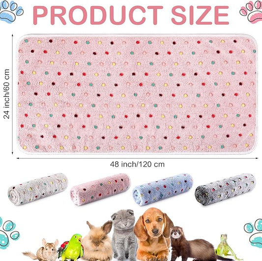 Reginary 4 Pcs Waterproof Guinea Pig Blankets Washable Small Animal Fleece Bedding Guinea Pig Cage Liners Reusable Training Pads Pet Pee Pad Sleep Mat for Hamster(Colorful Dot,24 x 47 Inch)