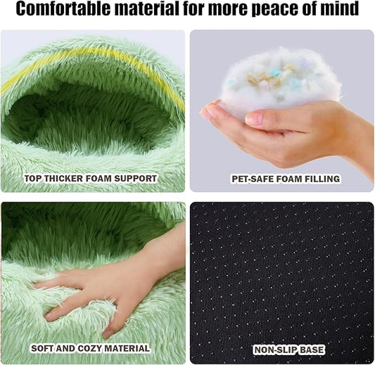 Cat Beds for Indoor Cats,Cat Cave for Puppy and Kitty,Calming Small Dog Bed for Small Dogs with Cover Cave,Cozy Warming Fluffy Washable Anti-Slip Pet Sleeping Bag(20 * 20inch,Green)