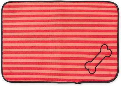 Bone Dry Machine Washable, Ultra Absorbent Pet Mat, 12x18", Red Stripe