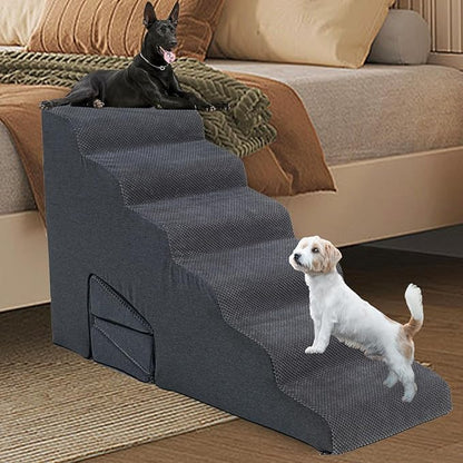 6 Steps Dog Stairs & Steps Ramps for High Beds 30 inches High Tall, LitaiL 6 Step Pet Stairs Steps for Small Large Dogs, Non-Slip Dog Ramps with 3 Pack Ramps for Staircase