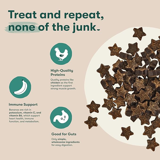 Jinx Chicken & Banana Training Treats for Dogs and Puppies, Low-Calorie, All Natural, Slow-Smoked Real Chicken, No Fillers 4oz, 6 Pack