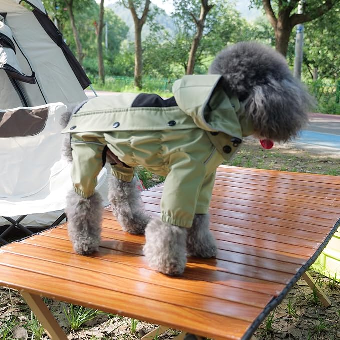 LOVELONGLONG Waterproof Dog Raincoat with Removable Hood – Outdoor Full Body Dog Jacket, Windproof Snowproof Shell Suit – All Season Pet Rain Gear Sage Green XL