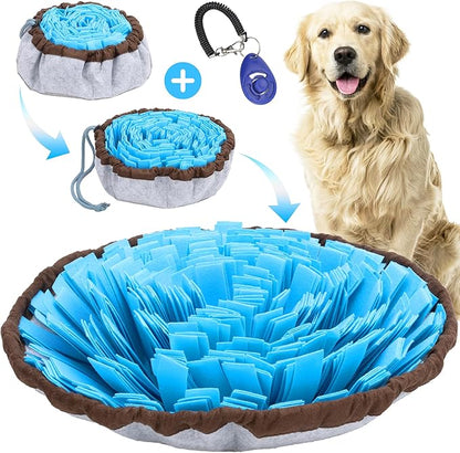 18 Inch Snuffle Mat for Dogs with Pet Training Clicker and Suction Cup – Interactive sniff mat and Slow Feeder, snuffle toys for dogs Stress Relief – Washable Puzzle Toy for Large and Small Breeds