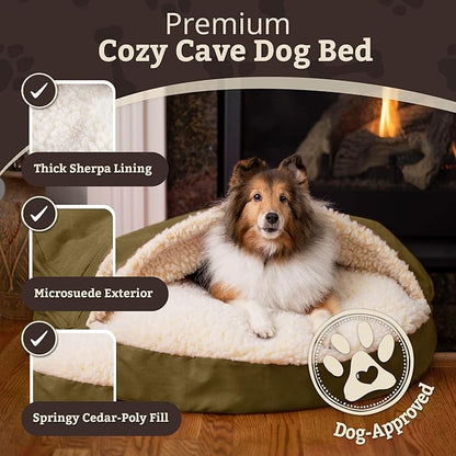 Snoozer Luxury Microsuede Cozy Cave Pet Bed, Large, Olive