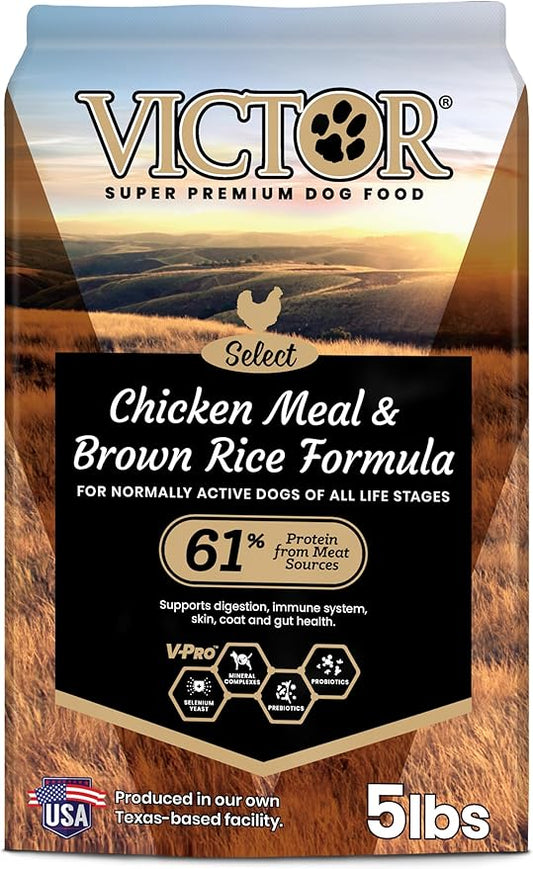 VICTOR Super Premium Dog Food – Chicken Meal & Brown Rice for All Normally Active Dogs of All Life Stages – Gluten-Free, Digestive & Immune Support, Ideal for Dogs with Meat Protein Allergies, 5 lb
