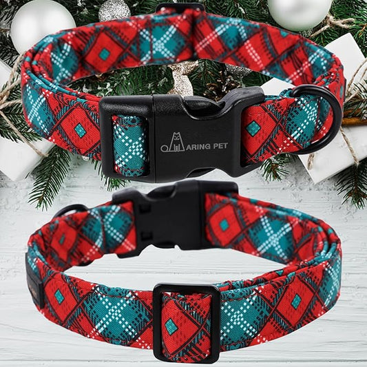 ARING PET Christmas Dog Collar, Cute Red Green Plaid Pet Collars with Quick Release Buckle for Puppy Small Medium Large Boy Girl Dogs-S