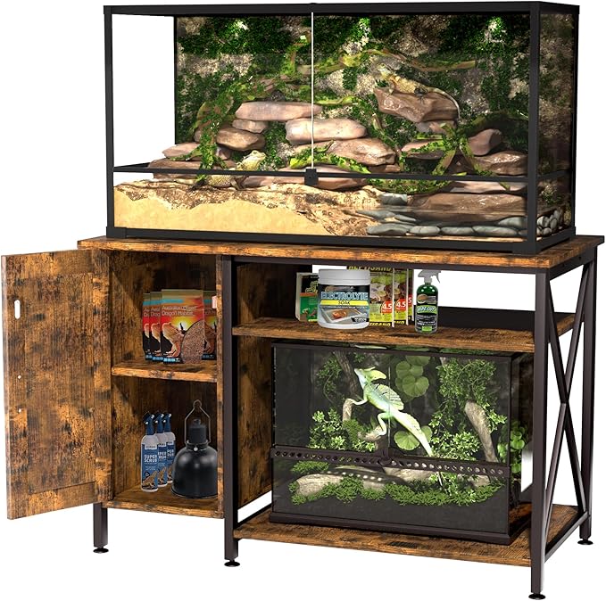Herture 40-120 Gallon Reptile Tank Stand with Power Outlet, Terrarium Stand with Storage Cabinet, 48" X 24" Tabletop, Reptile Terrarium,Turtle Tank Rustic Brown PG08XYN