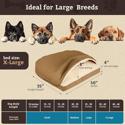 Snoozer Pet Products Luxury Rectangle Cozy Cave Dog Bed with Microsuede, Extra Large, Camel