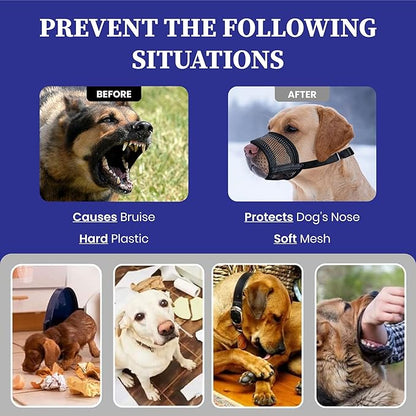 Evollax Dog Muzzle for Large Dogs - Air Mesh Muzzle for Large Sized Dog | Adjustable No Bark Dogs Muzzles for Scavenging Licking & Chewing | Prevent Biting | L 7.9'' - 9.4''