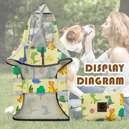 Dog Raincoat, Adjustable Rain Jacket with Hooded Double Layer for Large Medium Small Dogs Puppies, Lightweight Waterproof Rain Coat Poncho with Reflective Stripe Dinosaurs Yellow,XL