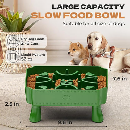 UPSKY Slow Feeder Dog Bowl, 2-in-1 Raised Dog Bowl with Anti-Choking Maze Puzzle, 2-6 Cups Pet Food for Small & Medium Breeds, Interactive Pet Feeder to Slow Eating, Reduce Boredom Fruit Green