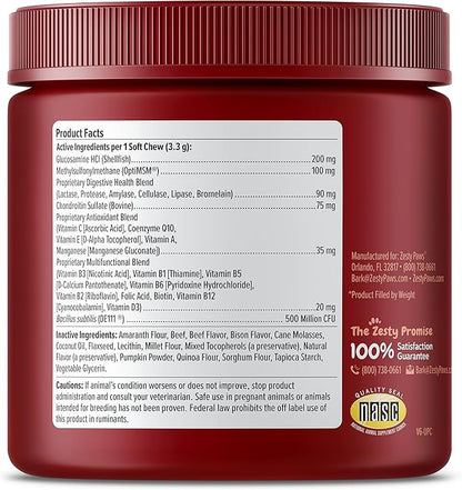 Zesty Paws Dog Multivitamin, Chewable Dog Vitamins and Supplements for Hip & Joints, Skin & Coat, Omega 3 Fish Oil for Dogs- Senior & Puppy Multivitamin - Bison- 90ct