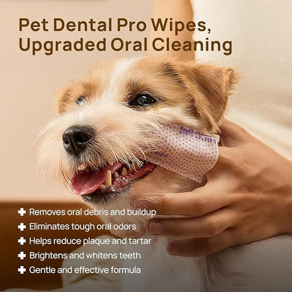 HICC PET Pro Teeth Cleaning Wipes for Dogs & Cats, Vet-Recommended Dental Care Finger Wipes, Reduce Plaque Tartar & Fresh Breath, No-Rinse Toothbrush, Gentle Clean Dog Tooth Brushing Kit, Mint