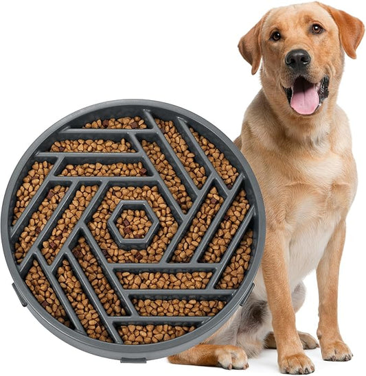 WHIPPY Slow Feeder Dog Bowl, Puzzle Maze Design to Slow Down Eating, 3-Cup Capacity, Anti-Gulping Food Bowl for Medium & Large Dogs,Gray