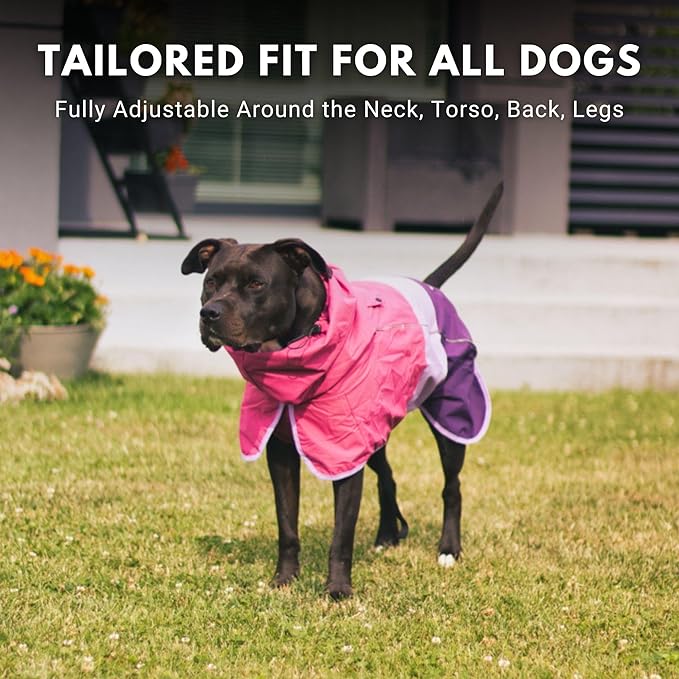 Spark Paws Dog Raincoat, Waterproof Windproof Rain Jacket, for Small Medium Large Extra Large Dogs, Reflective Breathable Full-Body Coverage Dry Suit - Pink Lilac Purple - 3XL