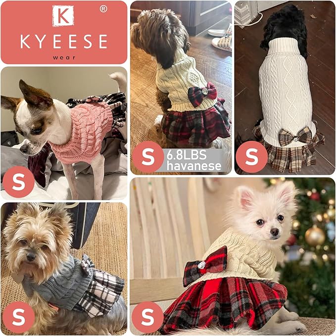 KYEESE Dog Sweater Comfy Dogs Clothes with Bowtie Thick Dog Sweaters for Small Dogs Male Warm Pullover Pet Coats Soft Turtleneck Cat Sweaters Stretchy Knitwear Pet Sweater Dress, Brown, Small
